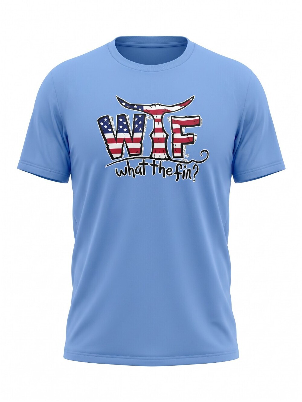 T-shirt Light Blue Short-Sleeve Graphic Tee WTF What The Fin? Streetwear Fishing